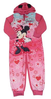 Ružovo-svetlomodrá fleecová kombinéza s Minnie a kapucňou Disney