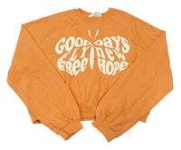 Oranžová crop mikina s motýlem z nápisů H&M