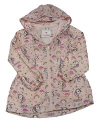 Světlerůžová šusťáková podzimní parka s jednorožci, duhami a kapucí Primark