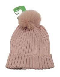 Nové - Světlerůžová třpytivá čepice s bambulí Primark