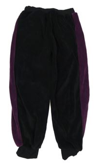 Černo-fialové plyšové kalhoty 