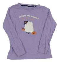 Lila pyžamové triko s duchem a dýní 