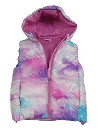 Ružovo-modrá batikovaná šušťáková zateplená vesta s kapucňou Dunnes