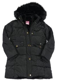 Čierny šušťáková zimný kabát s kapucňou s kožešinou George