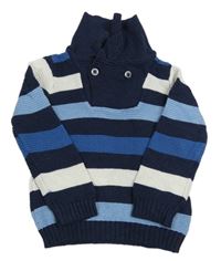 Tmavomodro-bílý pruhovaný svetr s límečkem Topomini