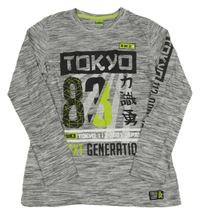 Černo-bílé melírované triko s nápisy Y.F.K.