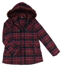 Vínovo-tmavomodrá kostkovaná zateplená parka s kapucí Tu