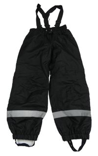 Černé šusťákové podšité voděodolné kalhoty s kšandami 