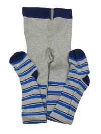 Šedo-safírovo-tmavomodré pruhované melírované punčocháče POCOPIANO