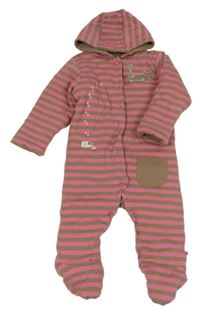 Růžovo-hnědá pruhovaná zateplená kombinéza s kočkou a kapucí M&S