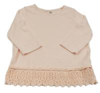 Svetloružové rebrované tričko s čipkou Pepperts