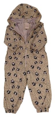 Hnědo-černá leopardí šusťáková jarní kombinéza s kapucí Tu