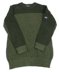 Tmavozeleno-khaki žebrovaný svetr H&M