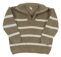 Hnědo-bílý svetr s pruhy Dopodopo