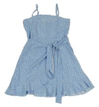 Světlemodro-biele vzorované šaty s opaskom Shein