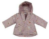 Světlerůžová šusťáková zimní parka se zajíčky a odepínací kapucí Name it