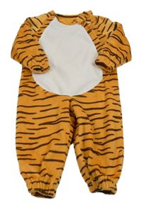 Kockovaným - Medovo-hnedo-biely zamatový plyšový overal - tiger