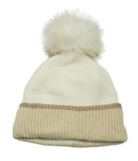 Smetanovo-béžová pletená zateplená čepice s bambulí 