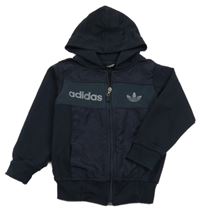 Tmavomodrá propínací bundomikina s kapucí a logem Adidas