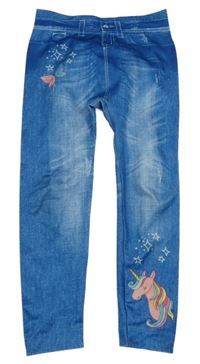 Modré legíny riflového vzhledu s jednorožcem Cool&Young