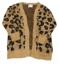 Béžový chlupatý svetrový cardigan se vzorem Zara