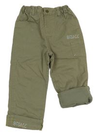 Khaki plátenné podšité nohavice s nápisom