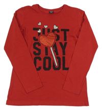 Červené tričko s nápisom a srdiečkami Y.F.K.