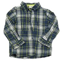 Tmavomodro-limetková kostkovaná košile s dinosaurem Manguun 
