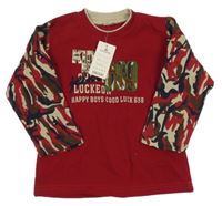 Nové - Červeno-vzorovaná mikina s nápisom Ririsheng