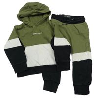 2set - Khaki-černo-bílá mikina s kapucí + tepláky Next