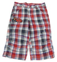 Červeno-bílo-šedé kostkované plátěné crop kalhoty s Cars