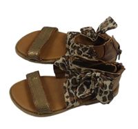 Hnědé koženkové sandály s flitry s mašlí Cupcake vel. 27