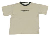 Béžovo-tmavozelené crop tričko s nápisom Zara