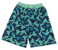 Tmavomodro-zelené plážové kraťasy s listami Harry Bear