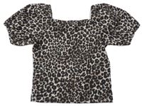 Čierno-béžová vzorovaná crop strukturovaná blúzka H&M