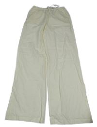 Nové - Smetanové lněné wide leg kalhoty H&M