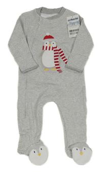 Nové - Šedo-bílý pruhovaný overal s tučňákem Jojo Maman Bébé