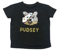 Černé melírované crop tričko s medvídkem Pudsey z překlápěcích flitrů George
