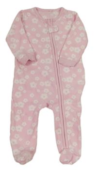 Růžovo-bílý květovaný fleecový overal Pure baby 