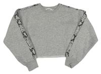 Sivá melírovaná crop mikina so vzorom Candy Couture