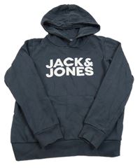 Tmavomodrá mikina s logem a kapsou a kapucí JACK&JONES