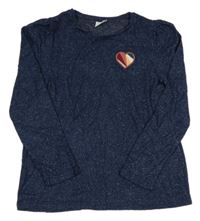 Tmavomodré melírované úpletové mikinotrtiko so srdiečkom S. Oliver