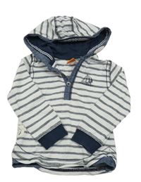 Bílo-tmavomodré pruhované mikinotriko s lodičkou a kapucňou PUSBLU