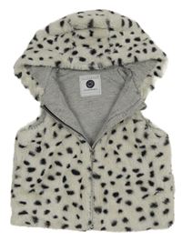 Smetanovo-čierna vzorovaná kožušinová zateplená vesta s kapucňou Tu