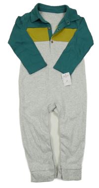 Nové - svetlošedá -okrovo-tmavozelený melírovaný overal s golierikom Nutmeg