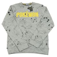 Nové - sivá melírovaná mikina s pokémony ZEEMAN