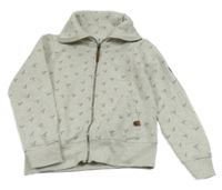 Světlebéžovošedá melírovaná prepínaci tepláková mikina s vtáčky YIGGA