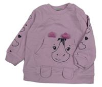 Lila mikina s čumáčkem/kapsou a srdiečkami orsolino