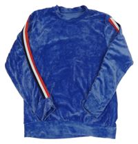 Cobaltovoě modrá plyšová mikina s pruhmi