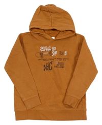 Medová mikina se skateboardem a nápisy a kapucí STC